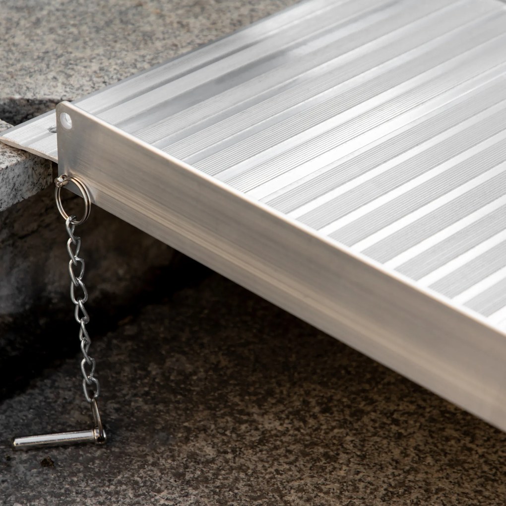 HOMCOM Rampe Mobile pentru Scaune cu Roți și Scutere, Pliabilă, Antiderapantă, Aliaj, Capacitate 272kg, 183x72x5cm, Silver | Aosom Romania