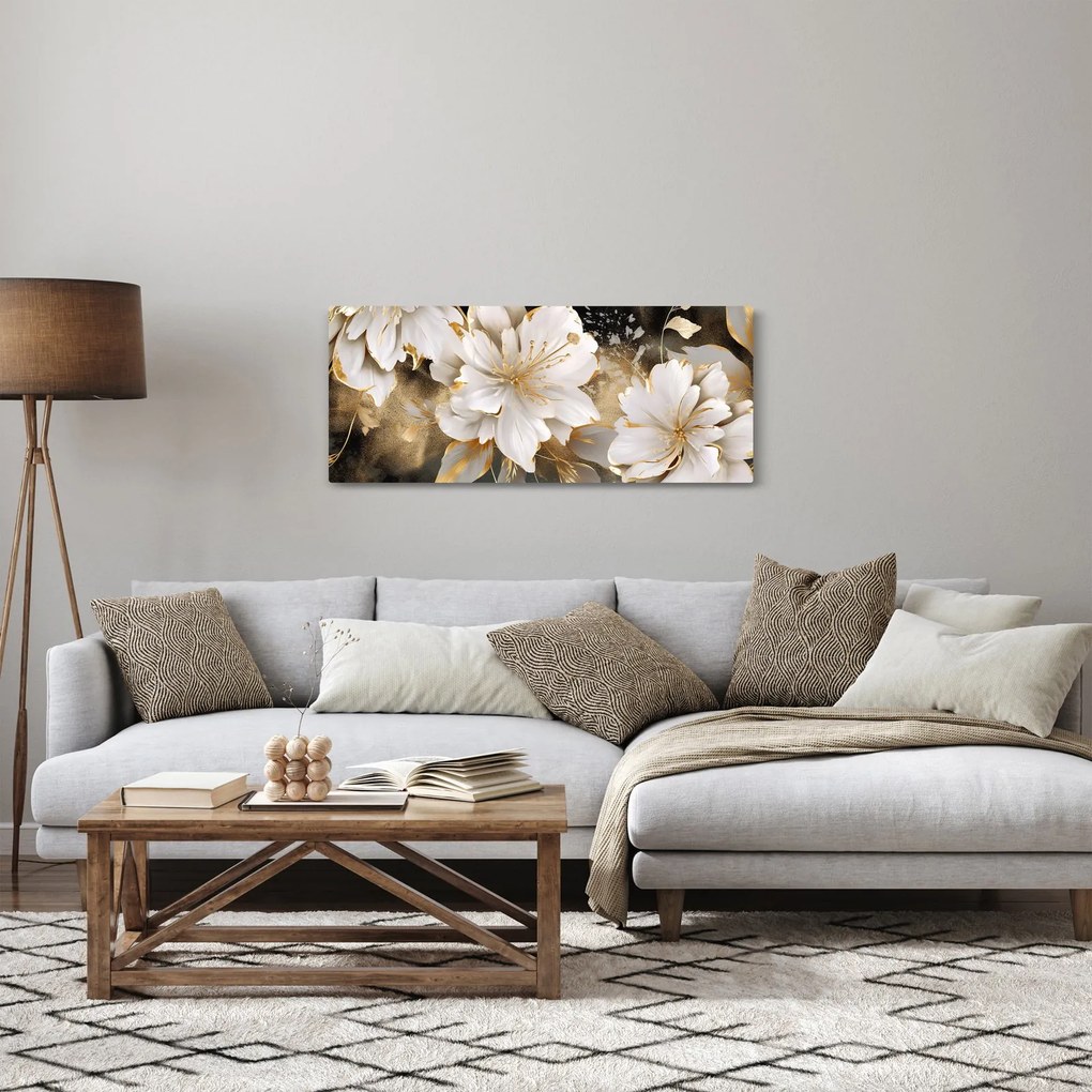 Tablou - Flori în aur (120x50 cm)