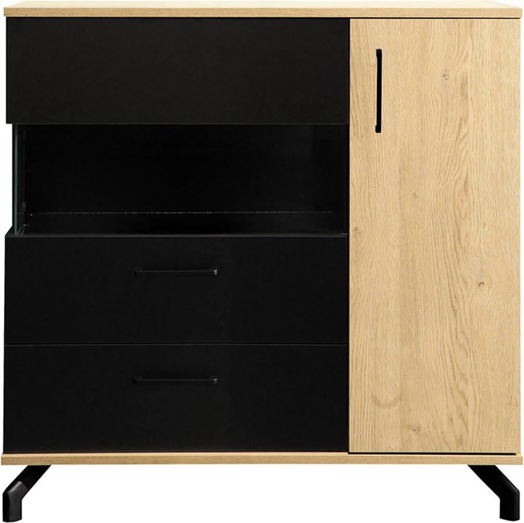 Comodă Madison MD11 cu sertar 90 cm - negru / stejar biscuiți