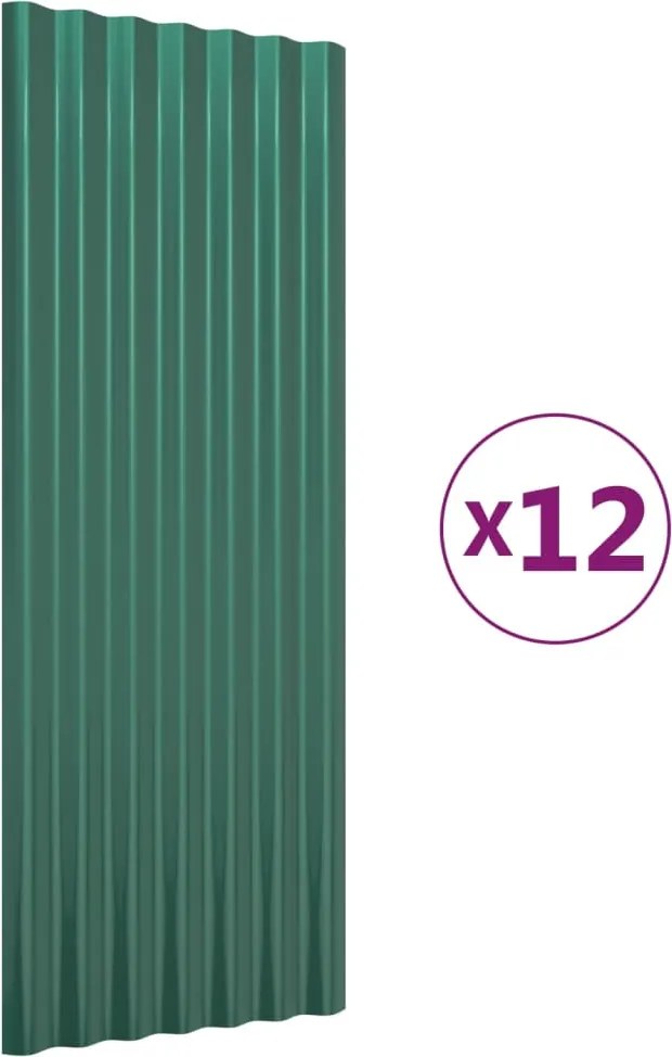 vidaXL Panouri de acoperiș 12 buc. oțel galvanizat verde 100x36 cm