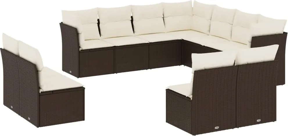 vidaXL Set canapele de grădină cu perne, 11 piese, maro, poliratan