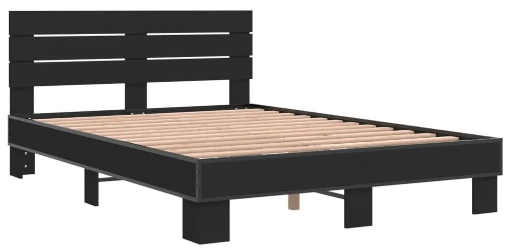 3280162 vidaXL Cadru de pat, negru, 135x190 cm, lemn prelucrat și metal