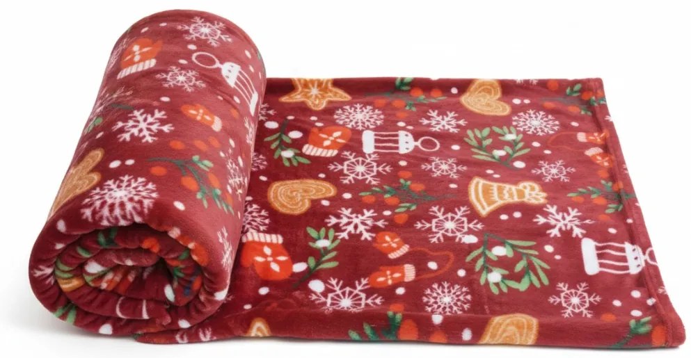 Patura din microfibre de Craciun GINGERBREAD HEART, rosie Dimensiune: 200 x 220 cm