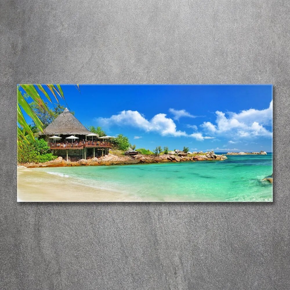 Tablou pe sticlă acrilică Plaja seychelles