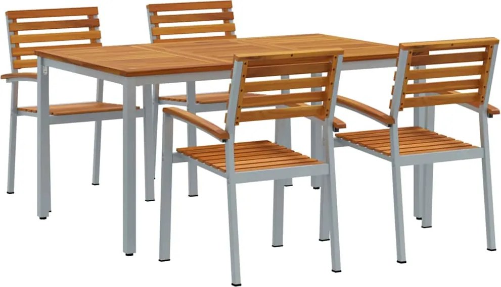 vidaXL Set de masă pentru grădină 5 pcs Gri Lemn Solid de Acacia