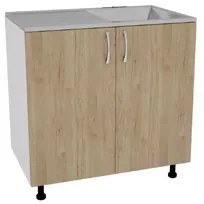 Set Masca Chiuveta haaus Karo, Lemn Natural/Alb, 80 x 50 x 80 cm, Chiuveta Inox, Cuva stanga, Baterie Flexibila