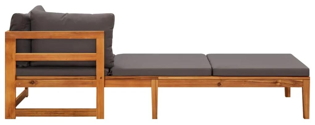 Set mobilier gradina perne gri inchis,3 piese,lemn masiv acacia Morke gra, 2x Sezlong + masa, 1