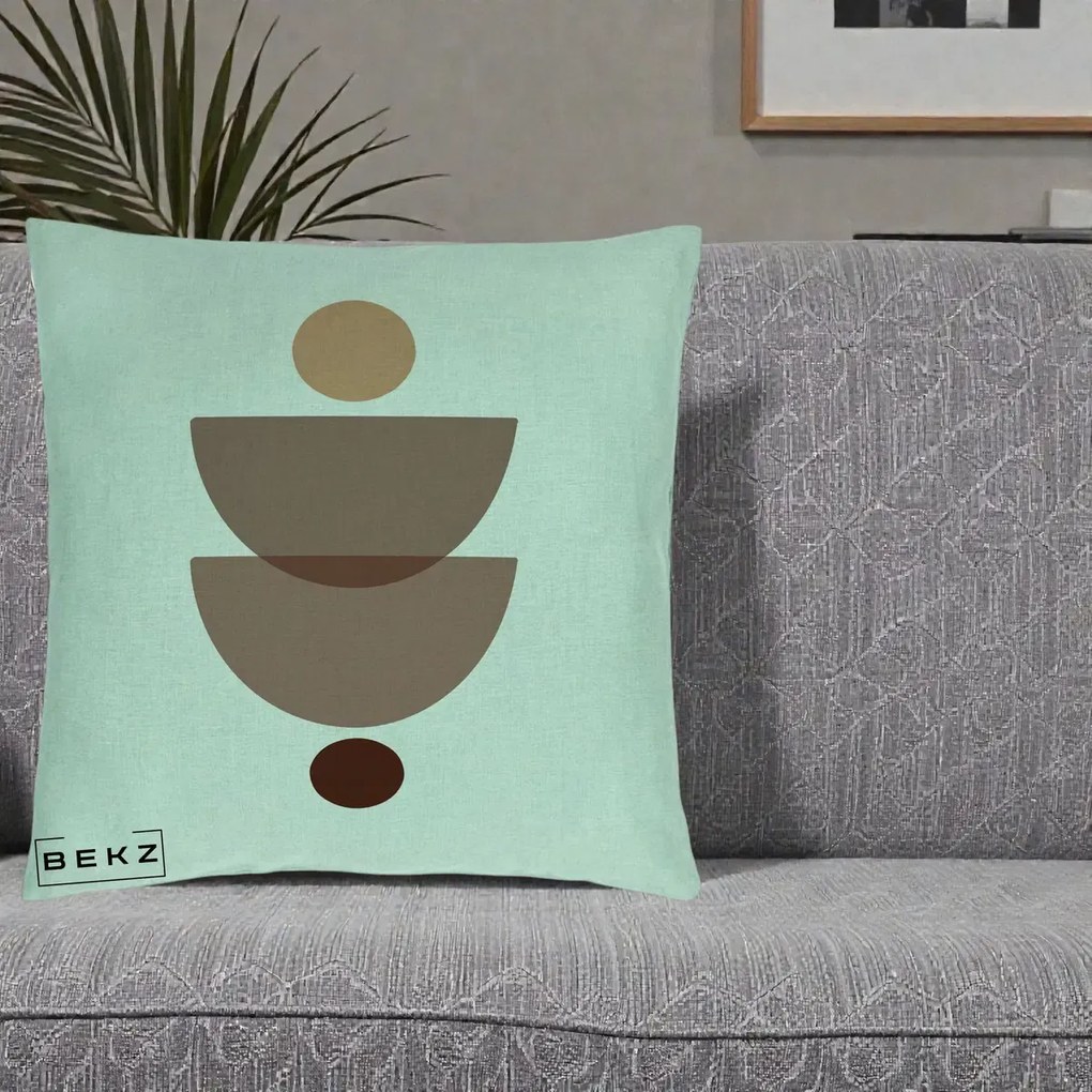 Perna Decorativa Geometric Boho Semicercuri Brun, 40x40 cm, Verde Menta, Husa Detasabila, Perna Inclusa, BEKZ®