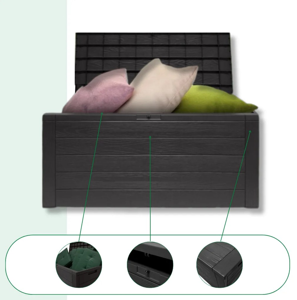 Cutie de depozitare WOODEBOX, 280L, 120x46x57cm, antracit Prosperplast