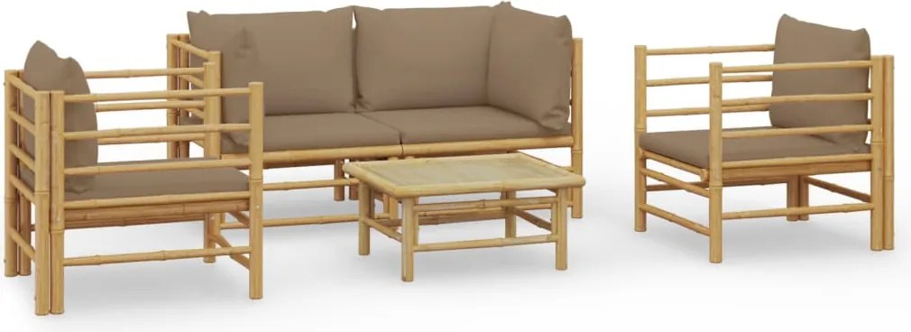 vidaXL Set mobilier de grădină cu perne gri taupe, 5 piese, bambus