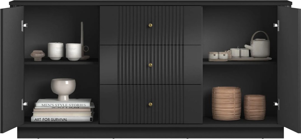 Comodă cu sertare Vesper 160 cm - negru / mânere aurii