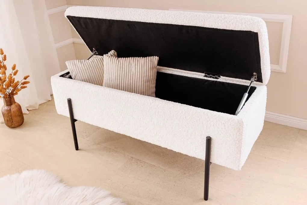 Bancheta tapitata cu spatiu de depozitare LOFT 100cm boucle white