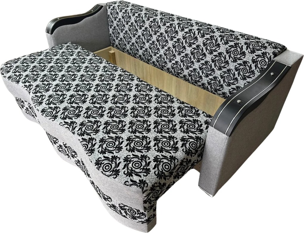 Canapea DIANA extensibila, 3 locuri, cu lada de depozitare, stofa maro cu bej , 220x100x80 Gri + Negru