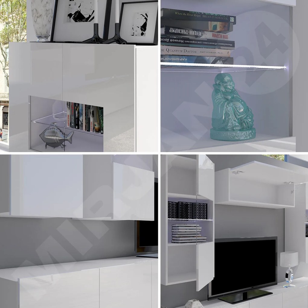 Mobilier living Brolani I (Negru + lucios Negru + Alb + lucios Alb) (cu iluminat LED albastru). 1104540