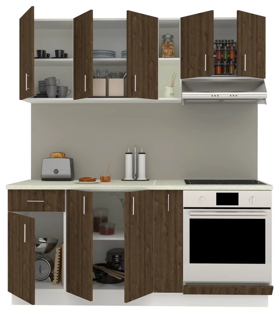 Set Bucatarie Karo V9, Stejar Bronz/Alb, Blat Thermo 28 mm, L 180 cm