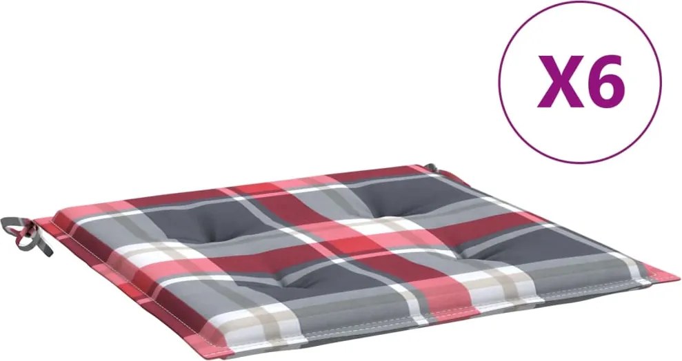 vidaXL Perne de scaun carouri roșii, 6 buc., 50x50x4 cm, textil Oxford