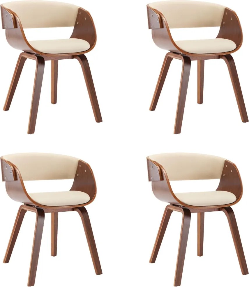 vidaXL Scaune de bucătărie, 4 buc, crem, lemn curbat & piele ecologică