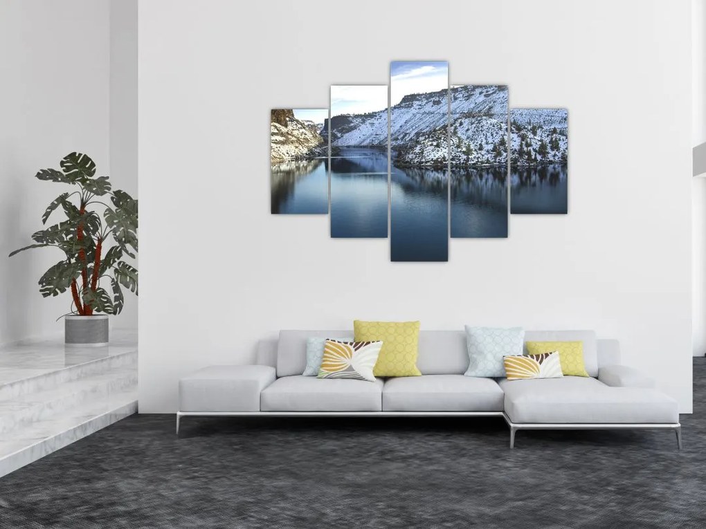 Tablou - peisaj de iarnă cu lac (150x105 cm)