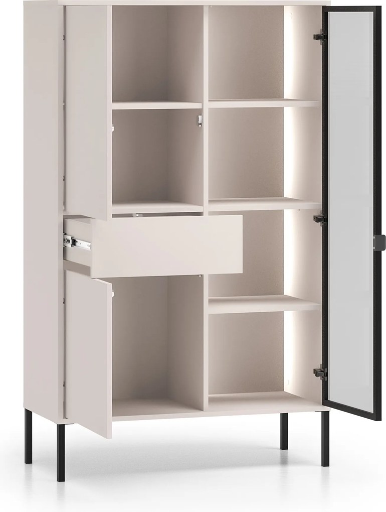 Vitrină înaltă cu sertar și iluminare Harmona 92 cm - cașmir