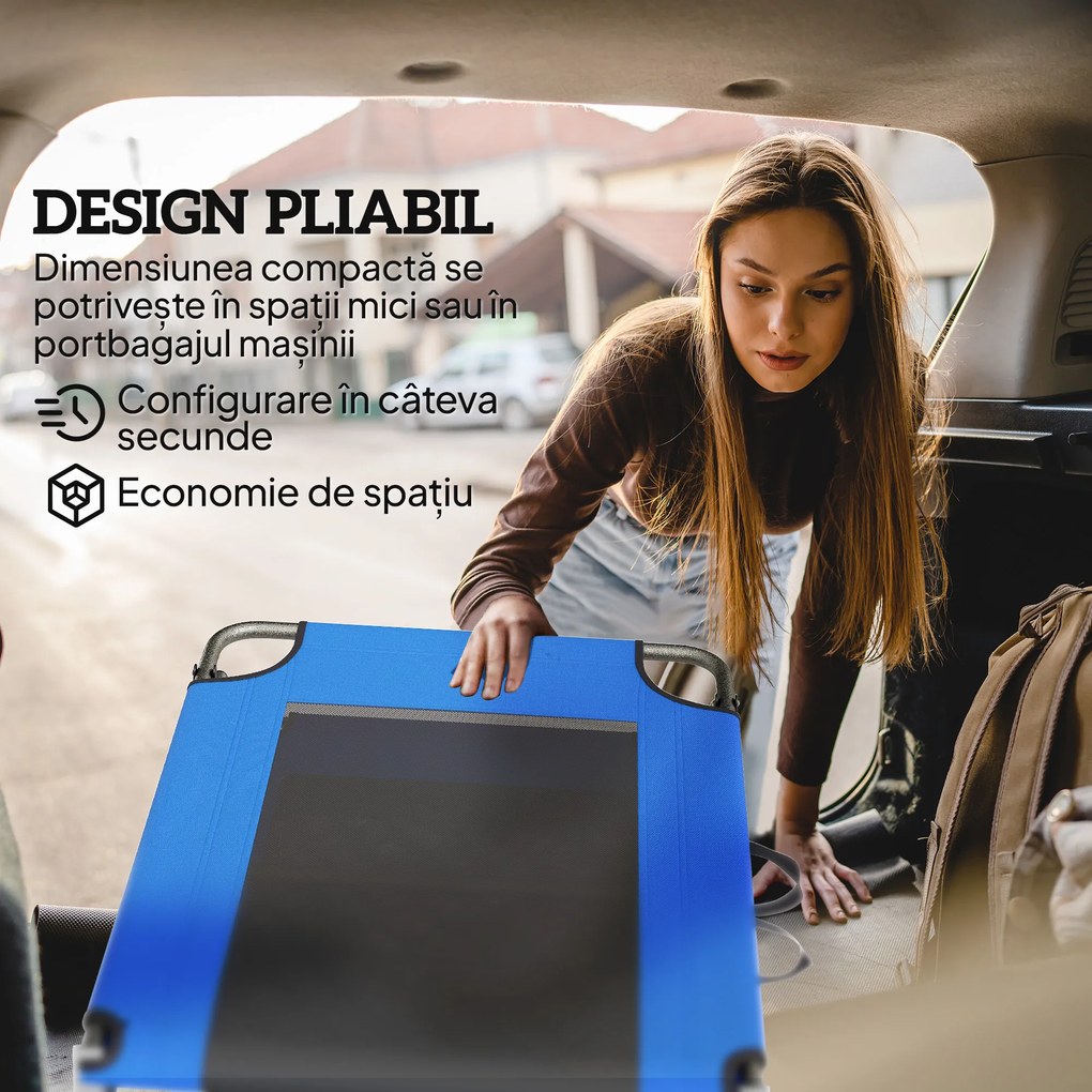 Outsunny Șezlong Pliabil, Spătar Reglabil pe 4 Poziții, Mânere pentru Transport, Culoare Albastru | Aosom Romania