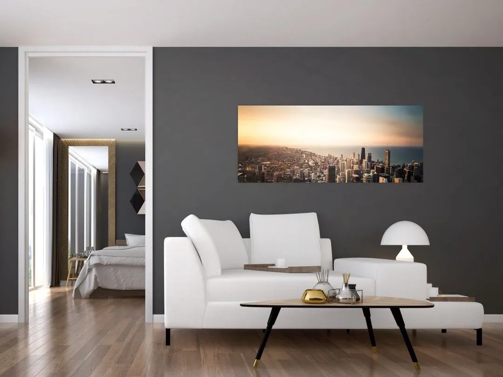 Tablou apusului de soare deasupa orașului (120x50 cm)