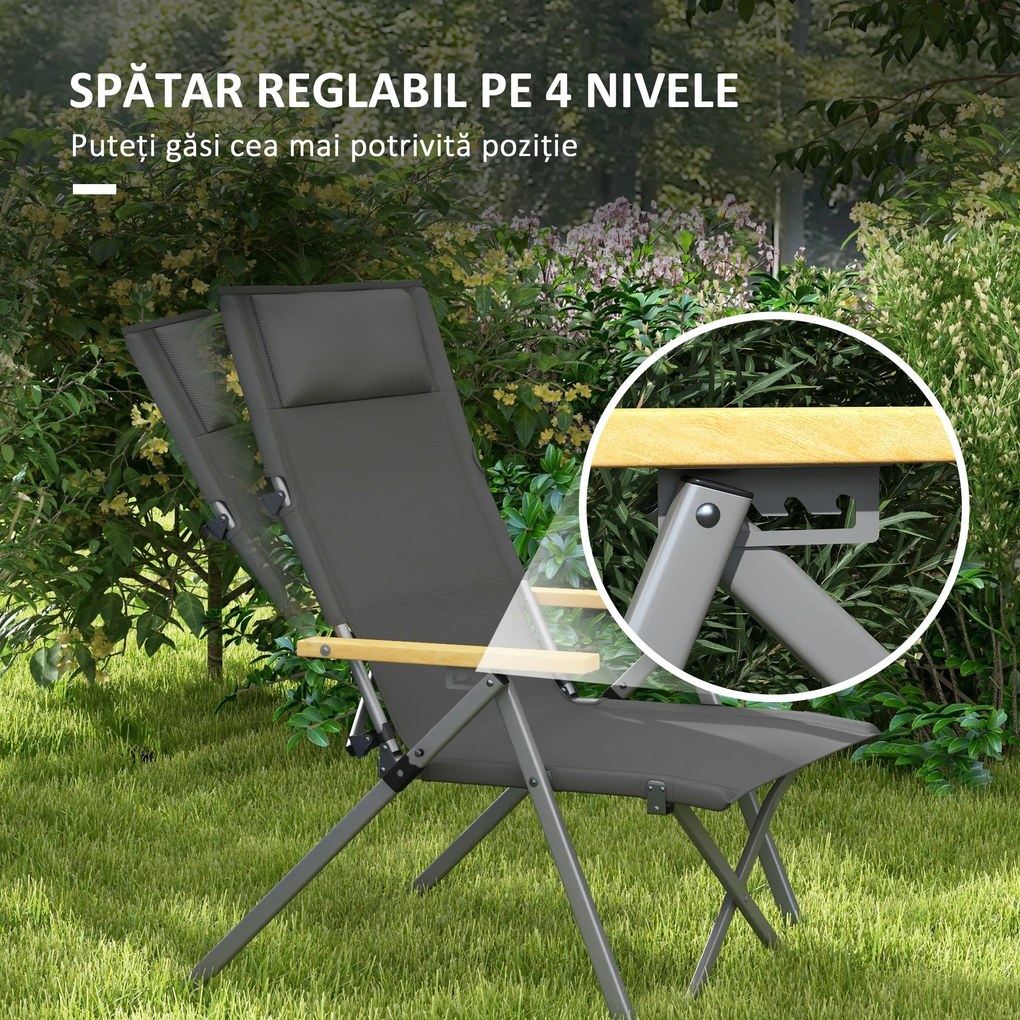 Outsunny Scaun de camping portabil cu spătar reglabil pe 4 nivele