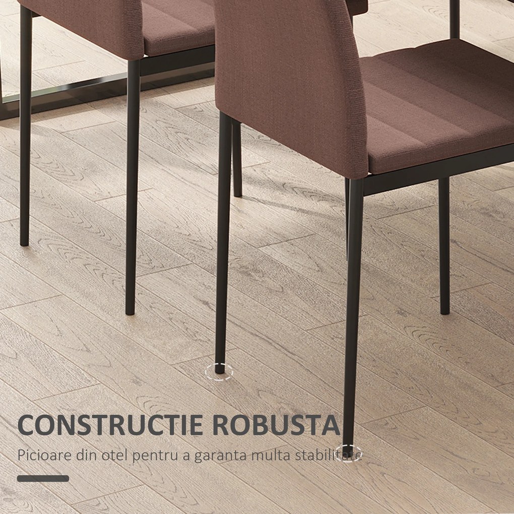 Set 4 scaune captusite pentru sufragerie, Scaune de bucatarie, din metal si material textil kaki HOMCOM | Aosom Romania