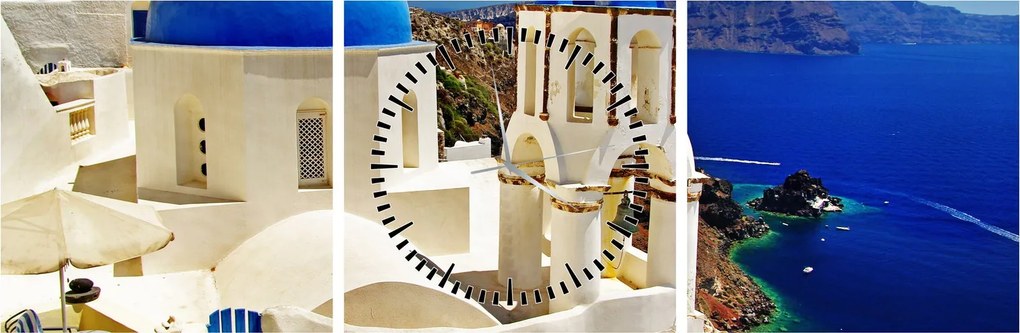 Tablou - Santorini, Grecia (cu ceas) (90x30 cm)