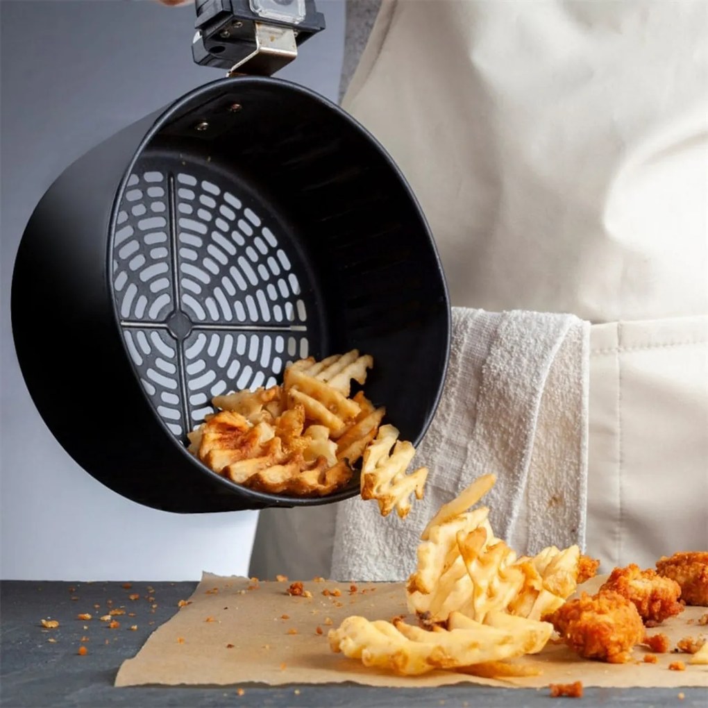 Friteuza rapida cu aer cald Kumtel Fast Fryer, Pentru gatit fara ulei, Putere 1500 W, Capacitate 5.5L,8 programe, Functie decongelare, Negru