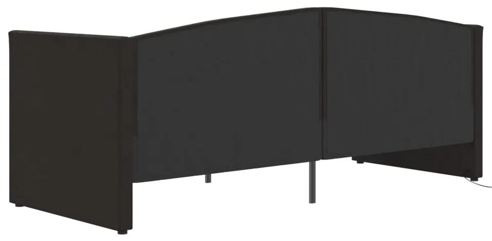 Pat de zi, negru, 90x200 cm, catifea, USB Morkegronn
