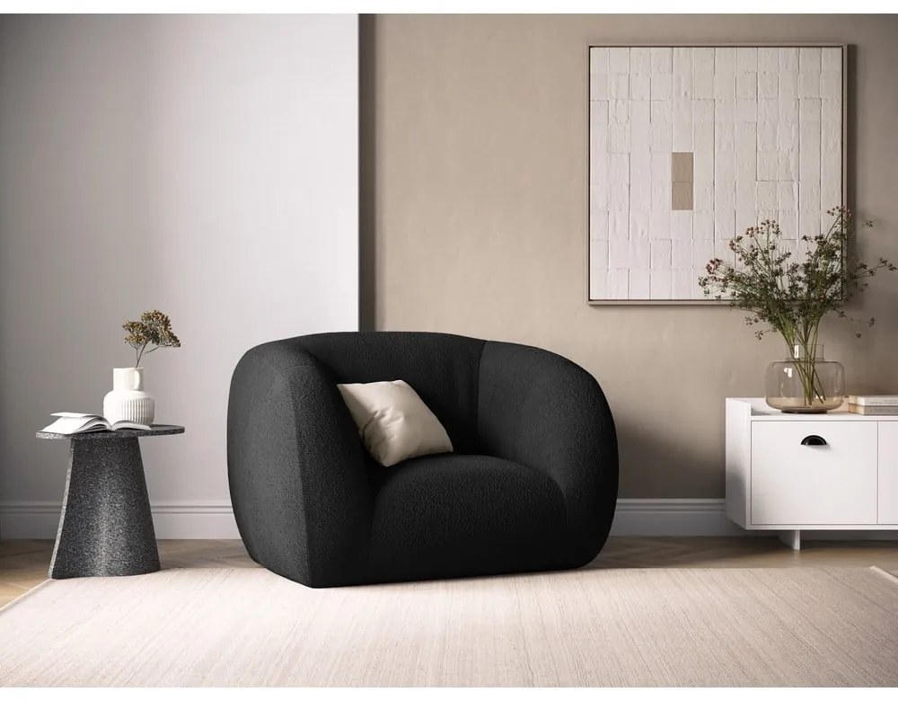 Fotoliu gri închis cu tapițerie din stofă bouclé Essen – Cosmopolitan Design