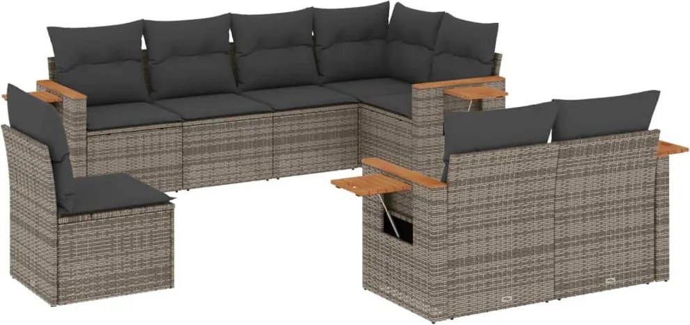 vidaXL Set canapele de grădină cu perne, 8 piese, gri, poliratan