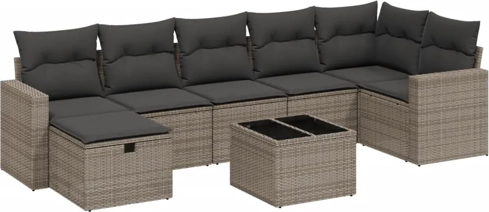 vidaXL Set canapele de grădină cu perne, 8 piese, gri, poliratan