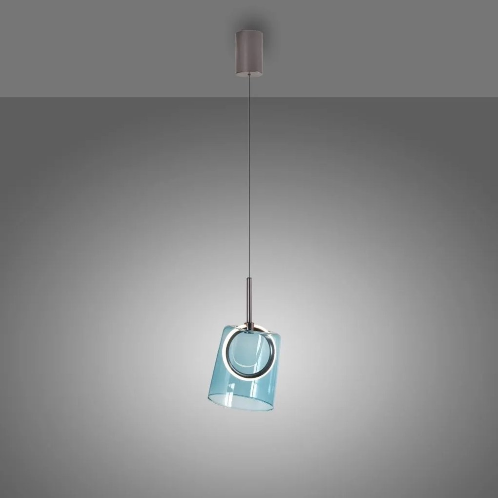 Pendul modern LED 3000K, inaltime reglabila, sticla, albastru, Zula
