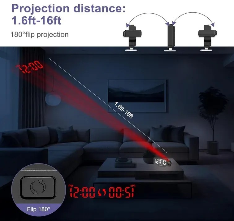Ceas digital cu alarmă, cu proiecție DZ-673 și ecran LED de 7,9”