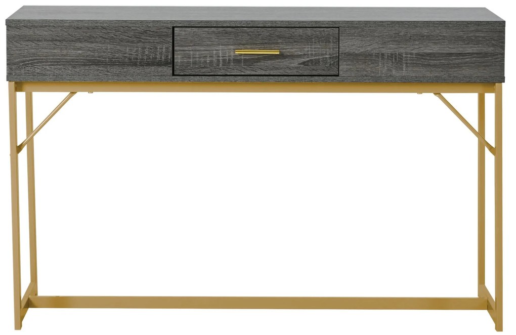 Masă consolă cu 1 sertar, structură din metal, 120×38×76 cm, Gri