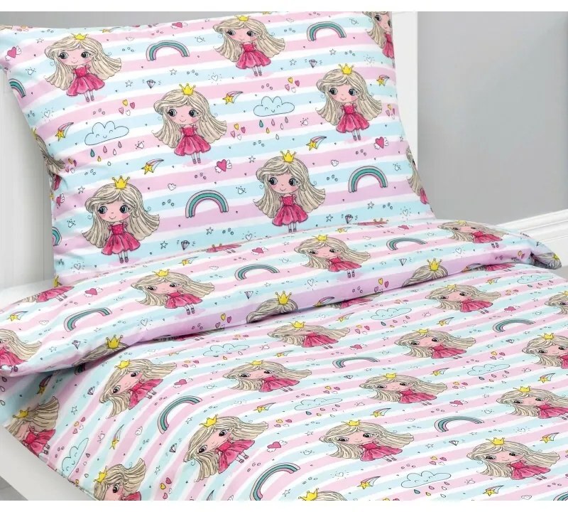 Lenjerie de pat din bumbac pentru copii BellatexJunior Princess roz, 140 x 200, 70 x 90 cm