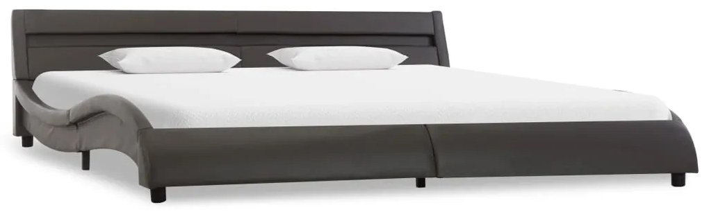 285695 vidaXL Cadru de pat cu LED, gri, 180 x 200 cm, piele ecologică