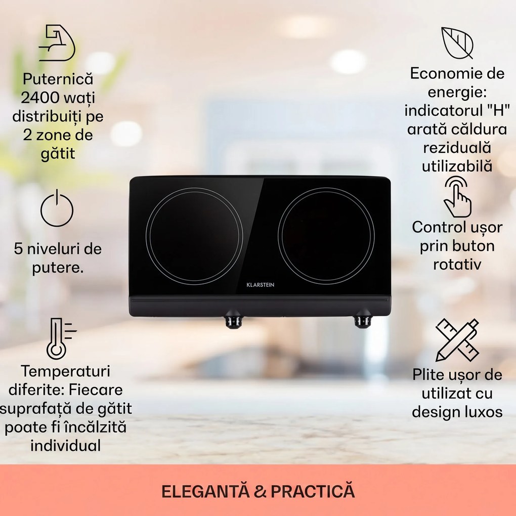 Klarstein Cookbuddy, plită dublă, 2400 W, 5 niveluri de putere, vitroceramică