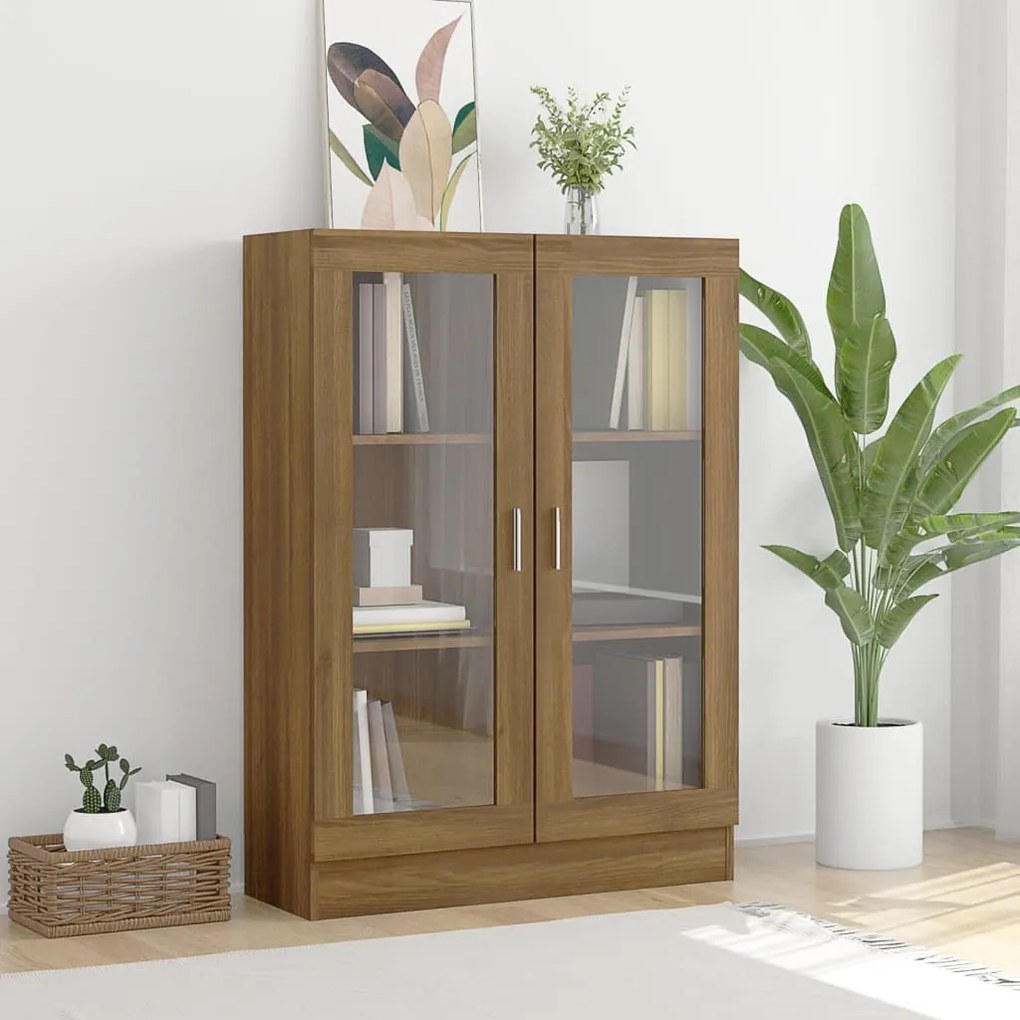 815620 vidaXL Dulap vitrină, stejar maro, 82,5x30,5x115 cm, lemn prelucrat