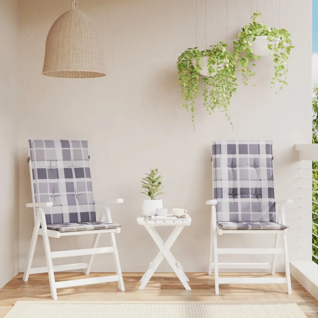 vidaXL Perne scaun spătar înalt, 2 buc. gri carouri 120x50x3 cm textil