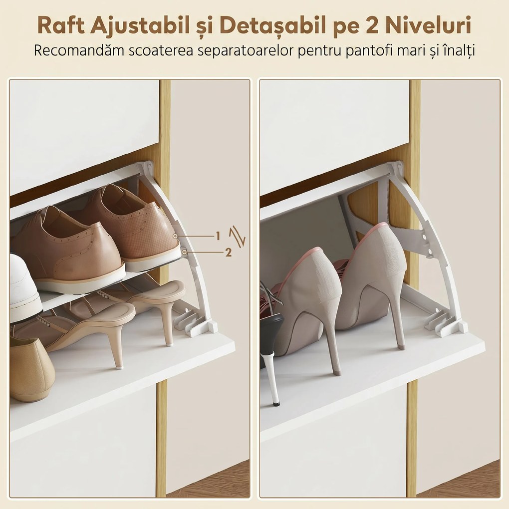 HOMCOM Dulap de pantofi subțire modern cu 3 sertare rabatabile pentru 24 de perechi de pantofi, Alb | Aosom Romania
