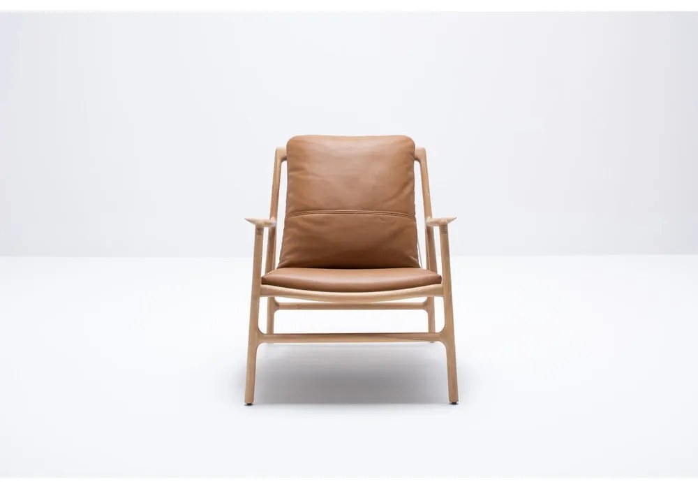 Fotoliu maro-natural cu tapițerie din piele Dedo – Gazzda