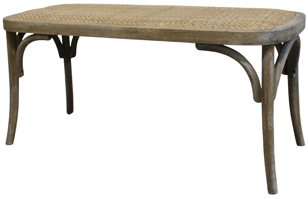 Bancheta din lemn de cauciuc, rattan si rachita , cu aspect vintage, Old French