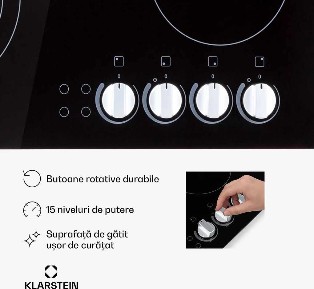 Klarstein EasyCook, plită din sticlă ceramică, 6100 W, buton rotativ, negru