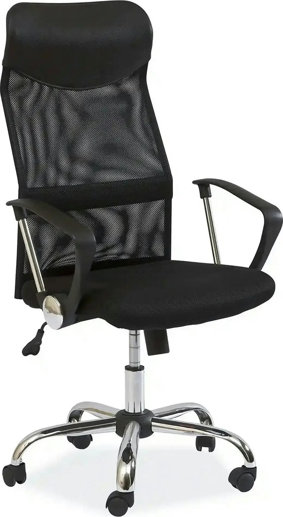 Scaun de birou Q-025, negru, stofa/plasa/metal, 62x50x107/116 cm