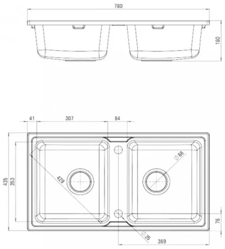 Chiuvetă pătrată Tia cu două cuve din granit, bej