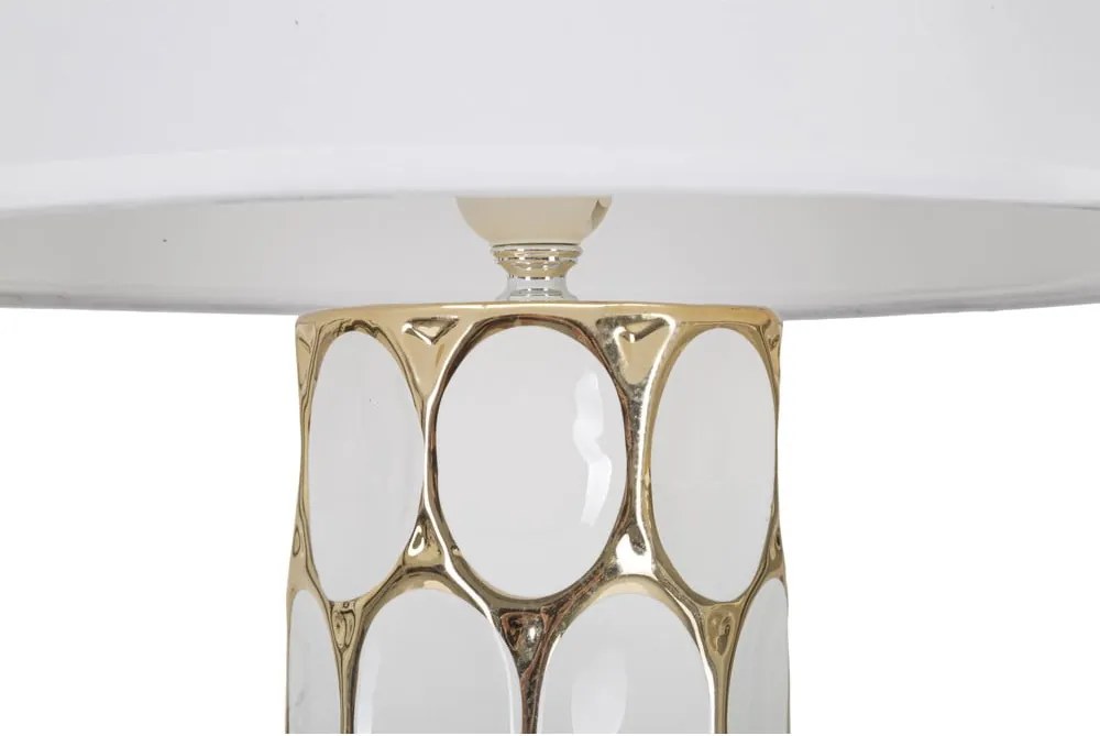 Veioză albă-aurie din ceramică cu abajur textil (înălțime 56 cm) Glam Carv – Mauro Ferretti