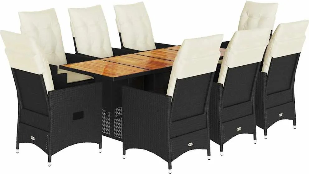 vidaXL Set mobilier de grădină cu perne, 9 piese, negru, poliratan