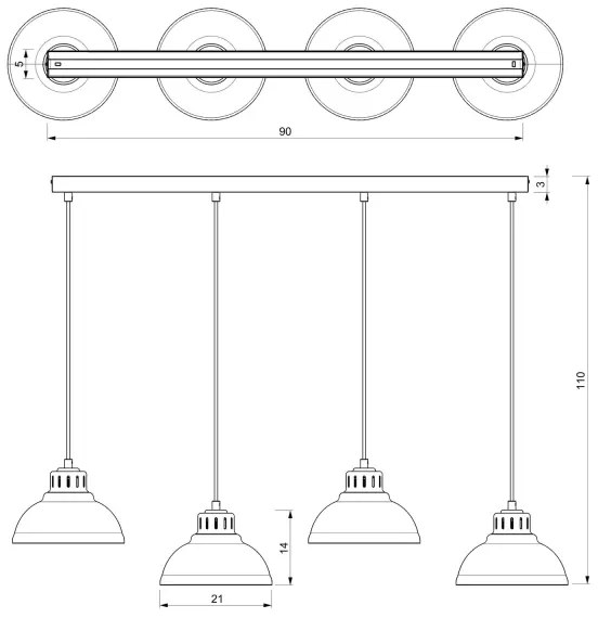 Lustră pe cablu SVEN 4xE27/15W/230V roșie